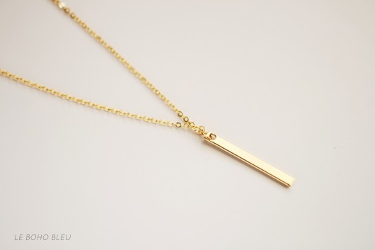 16k Gold Plated Wide Vertical Bar Necklace Le Boho Bleu