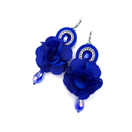 kolczyki soutache Kolczyki sutasz srebrno chabrowe z kwiatami Bloom