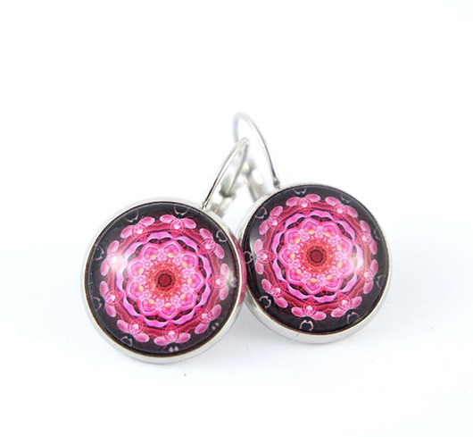 kolczyki szklane Kolczyki - Mandala różowy kwiat