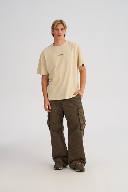 t-shirty męskie Koszulka męska REGULAR Say Less piaskowa