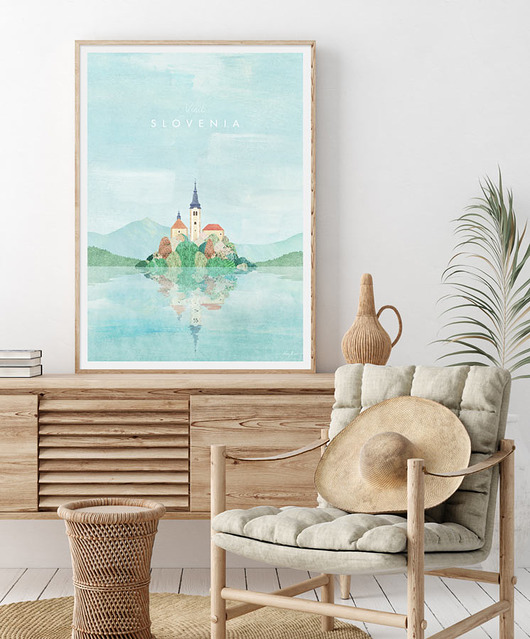 Jezioro Bled Słowenia - vintage plakat art giclee minimalmill