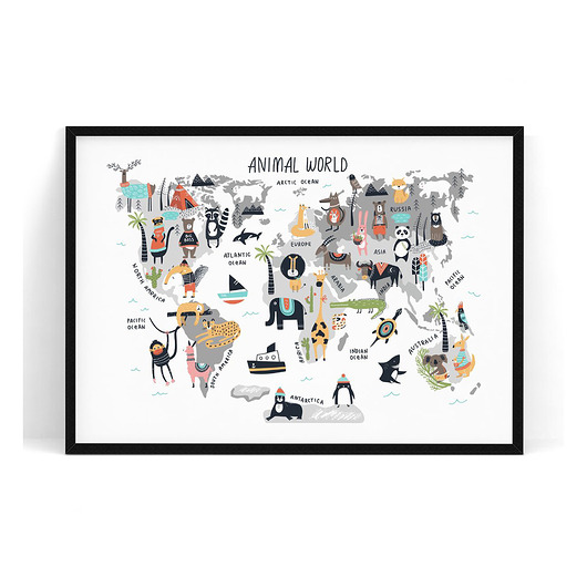 Plakat dziecięcy Animal World/mapa zwierzęta trochę na ścianę