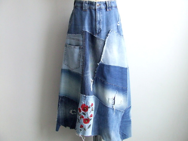 spódnice maxi Patchworkowa spódnica jeans r.46