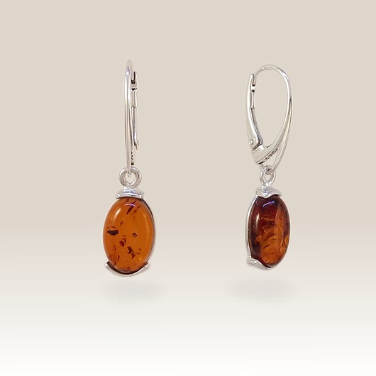 kolczyki z kamieniami Kolczyki srebrne wiszące z bursztynem koniak 33x8mm