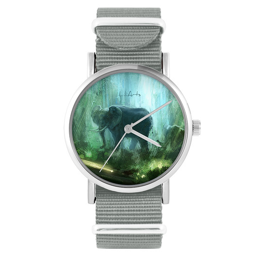 zegarki unisex Zegarek - Słoń, dżungla - szary, nylonowy