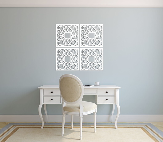 Ozdoby na ścianę DEKORACYJNE PANELE AŻUROWE, ZESTAW 4 DEKORÓW ŚCIENNYCH CORNEILLE, SHABBY CHIC