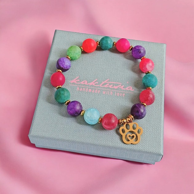 bransoletki z kamieni naturalnych Dla zwierzolubnej : łapka & agat matowy multicolor