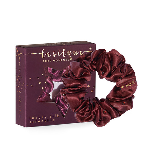 gumki do włosów LE SILQUE Gumka do włosów z jedwabiu z kryształkami - BURGUNDY
