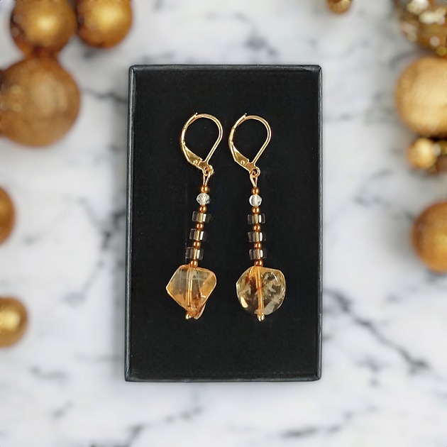 kolczyki z kamieniami Kolczyki DOBROBYT - cytryn, kwarc dymny, kryształ górski - zamknięte