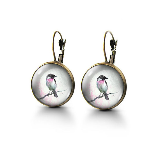 kolczyki szklane Kolczyki - Ptaszek - brąz