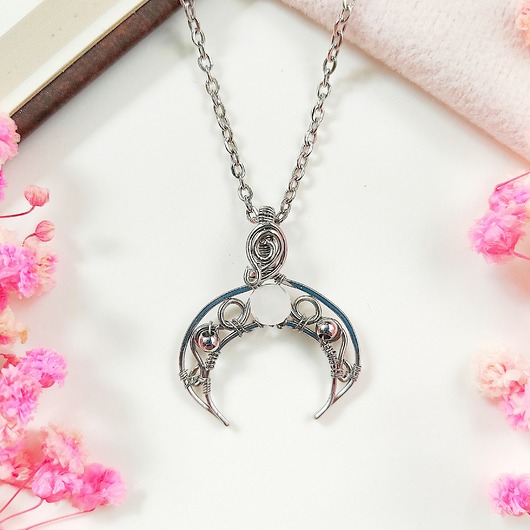 wisiory Naszyjnik Lunula Kamień Księżycowy stal chirurgiczna wisiorek handmade