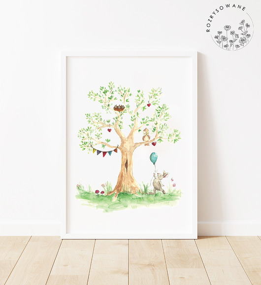 obrazy i plakaty do pokoju dziecięcego Plakat Drzewo z królikiem