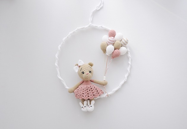 łapacze snów Łapacz snów XL z misiem - róż/beż