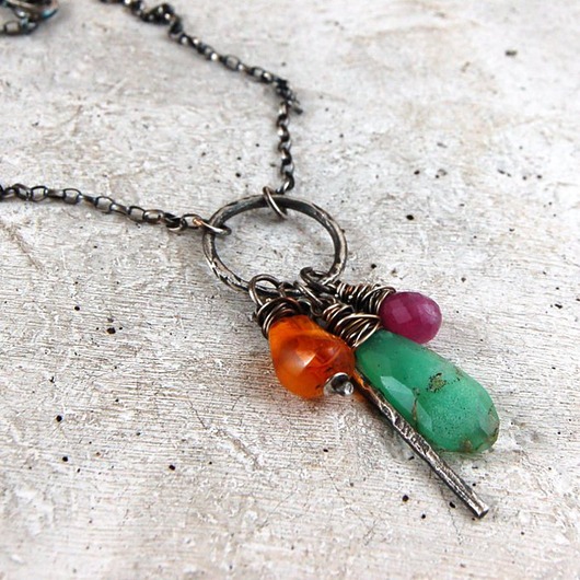 srebrne naszyjniki Różowy szafir, kyanit, bursztyn