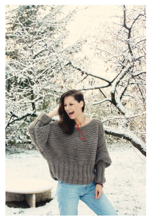 swetry damskie  Brązowy sweter handmade moher z wełną