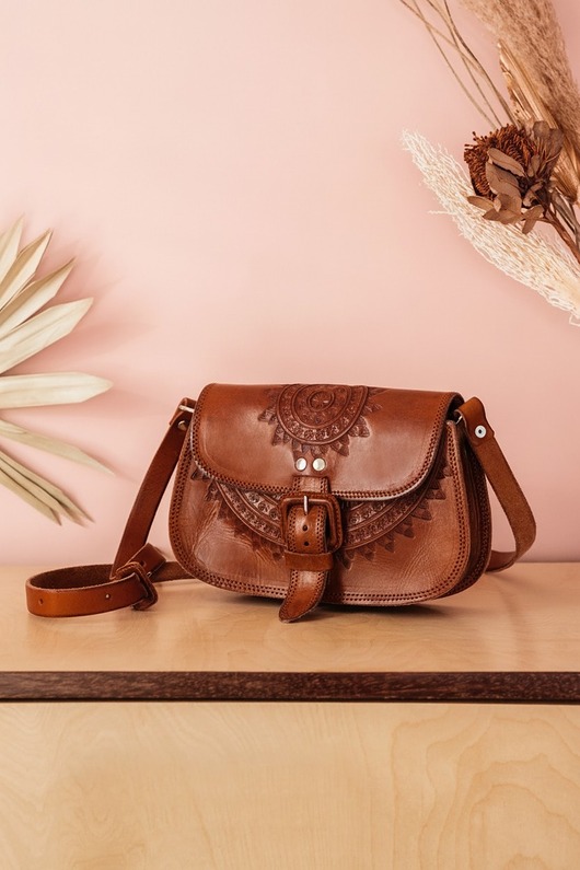 torby na ramię Torebka skórzana ręcznie robiona góralska Sol brązowa camelowa