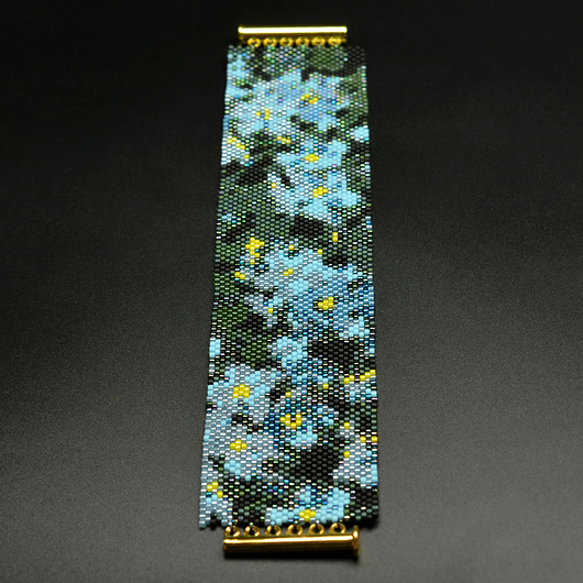 bransoletki - inne Forget Me Not, szeroka wyplatana bransoleta, beading