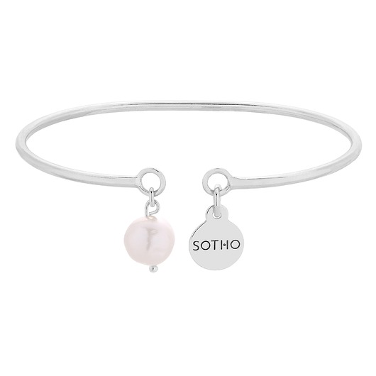 bransoletki złote Srebrna sztywna bransoletka z naturalną perłą