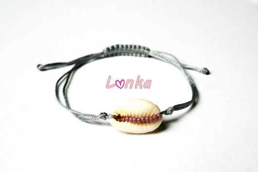 muszelka + koraliki + szary sznurek Lonka Jewelry