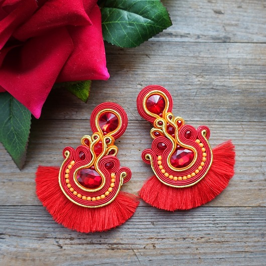 Tancerki Flamenco- klipsy soutache z chwostami Mró Soutache
