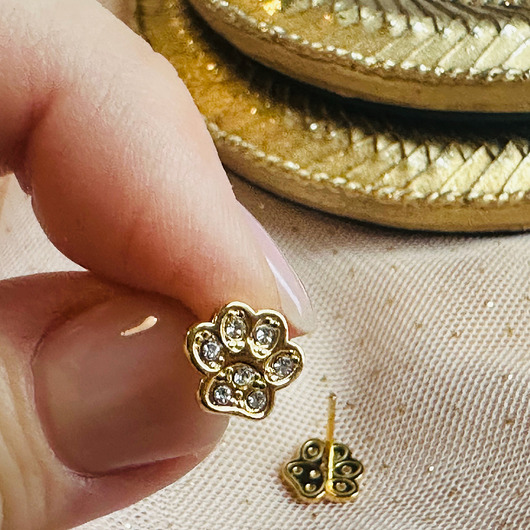 kolczyki pozłacane Kolczyki łapki, psia łapa, koci ślad sztyfty, komunia