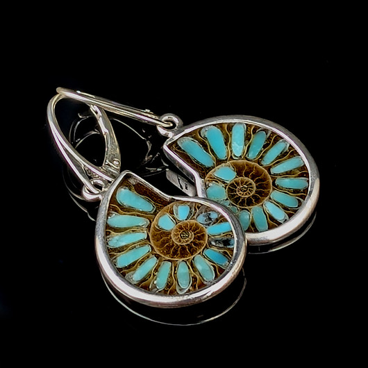kolczyki srebrne Kolczyki srebrne amonity z turkusem