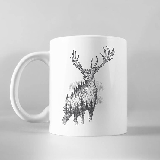 kubki i filiżanki Kubek ceramiczny 330ml JELEŃ biały
