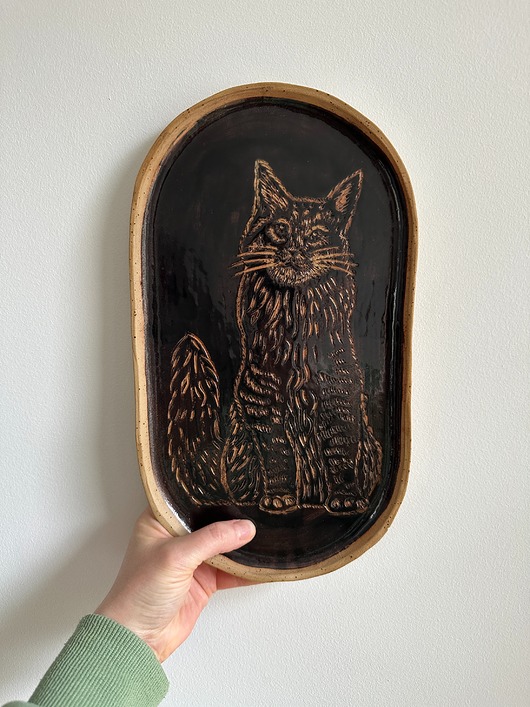 patery i talerze Duży talerz owalny, patera z kotem