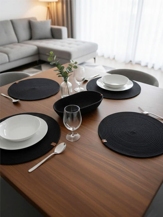 podkładki do kuchni Czarny zestaw podkładek na stół pod talerze ze sznurka PS21