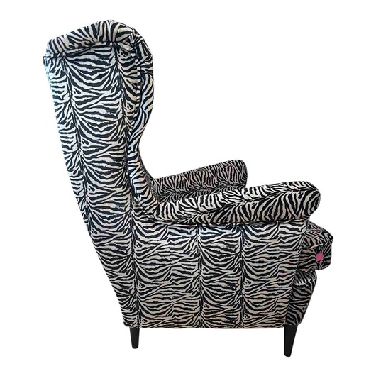fotele Fotel uszak Zebra we wzory, patchwork, welurowy