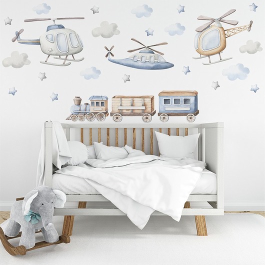 BOYS WORLD zest. 9 SAMOLOTY CHMURKI naklejki Dekoracjan