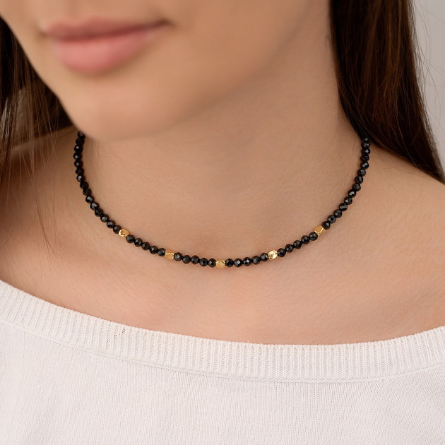 chokery Choker/ naszyjnik z czarnego turmalinu- srebro 925 pozłacane