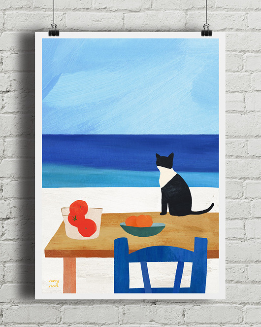 plakaty Wakacyjny lunch - plakat z kotem