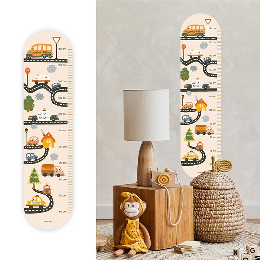 naklejki ścienne do pokoju dziecka MIARKA WZROSTU naklejka na ścianę, meble, drzwi - POJAZDY- edukacja Montesorri