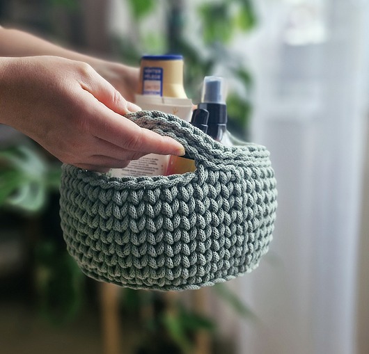 kosze do przechowywania Koszyk ze sznurka z uszami - szałwia