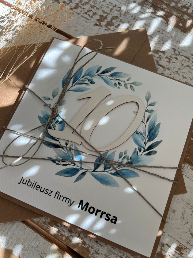 kartki scrapbooking Ręcznie robiona kartka na 10 jubileusz firmy z personalizacją (10-lecie dział