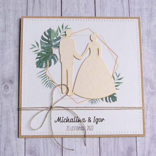 zaproszenia i kartki na ślub Kartka w pudełku : monstera : personalizacja.
