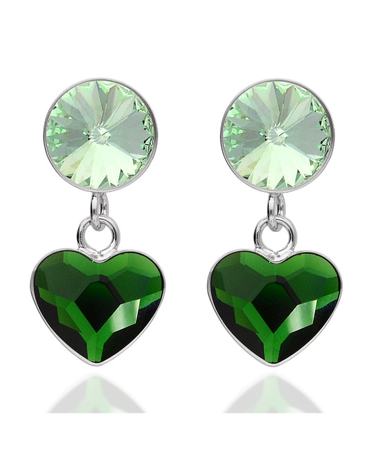 kolczyki swarovski Srebrne kolczyki Swarovski serce zielone kryształy