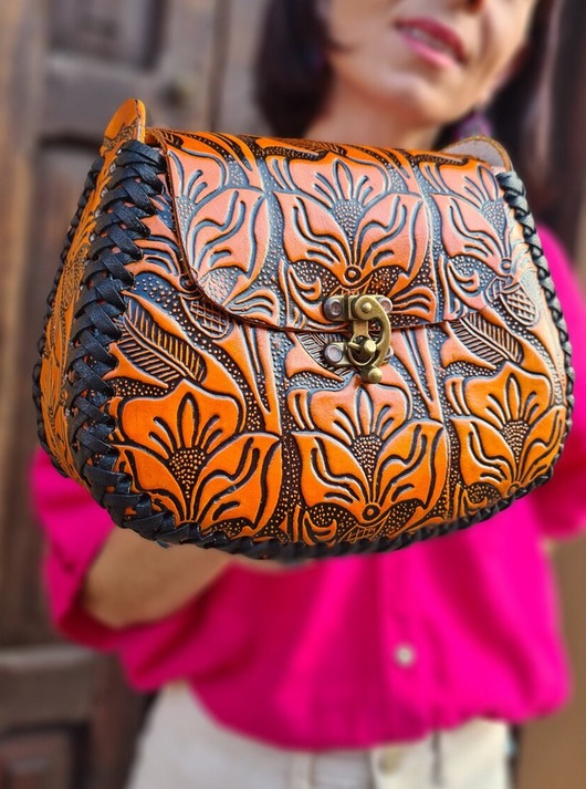 torby na ramię Torebka skórzana ręcznie robiona Julia Pomarańczowa