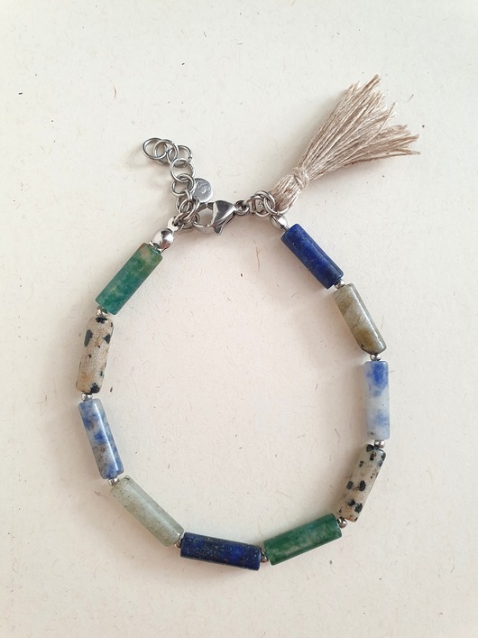 bransoletki z kamieni naturalnych Bransoletka patyczki z lapis lazuli, jaspisem, agatem mszystym