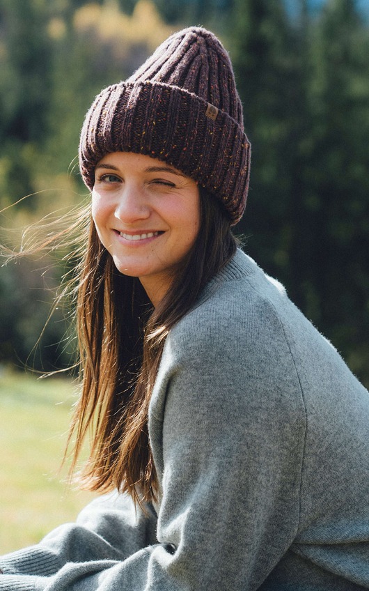 czapki damskie ROSOMAK MELANŻ Czapka Bordowy z Nopkami 100% Wełna Merino