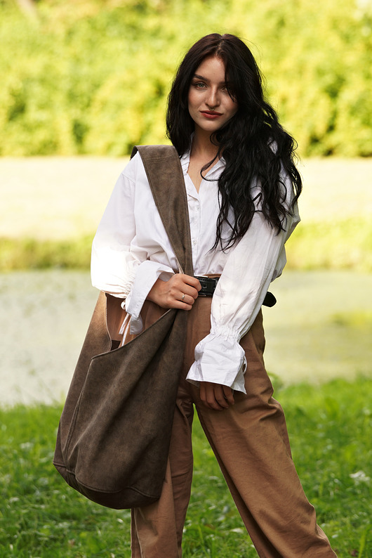 Brązowa torba hobo w stylu boho / vegan hairoo