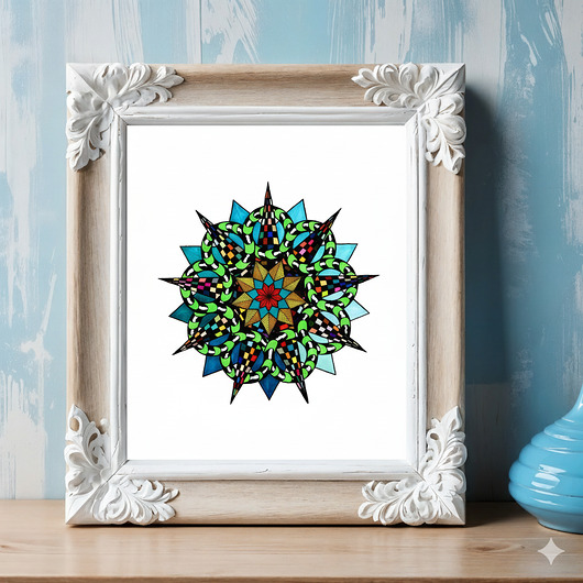 grafiki i ilustracje 53. MANDALA NA OSTRO - szmaragdowa - rysunek, plakat.