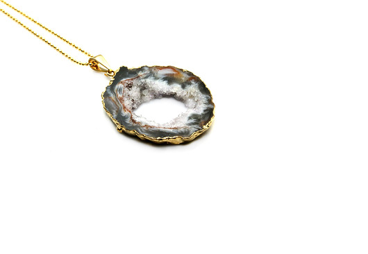 Naszyjnik Plaster Geody Agatu Naturalny złoto Brazi Druse Jewelry