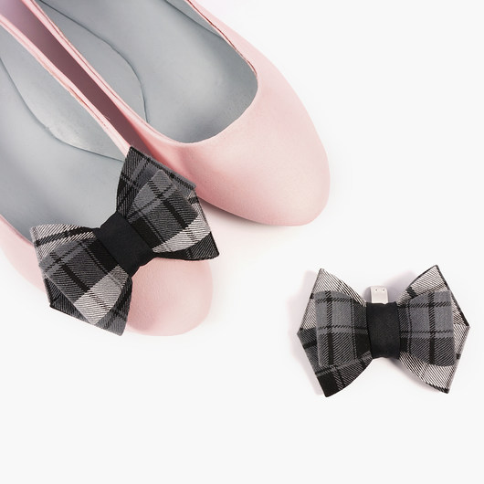 Kokardki 3D Grey Check - klipsy do butów Coquet