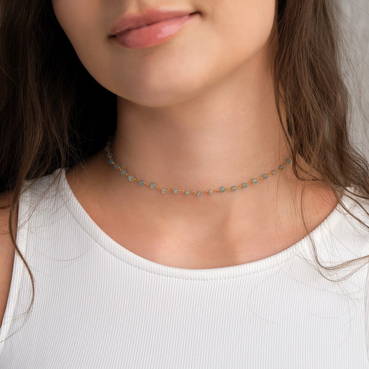 chokery Choker akwamaryn srebro 925 pozłacane