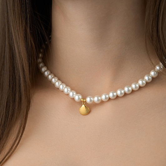 chokery Choker naszyjnik perły muszelka- srebro 925 pozłacane