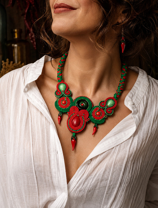 kolie Red Hot Chili- naszyjnik soutache