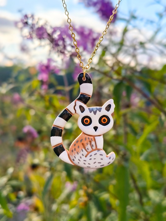 wisiory Naszyjnik z lemurem, amulet z zawieszką w kształcie lemura, lemur, boho