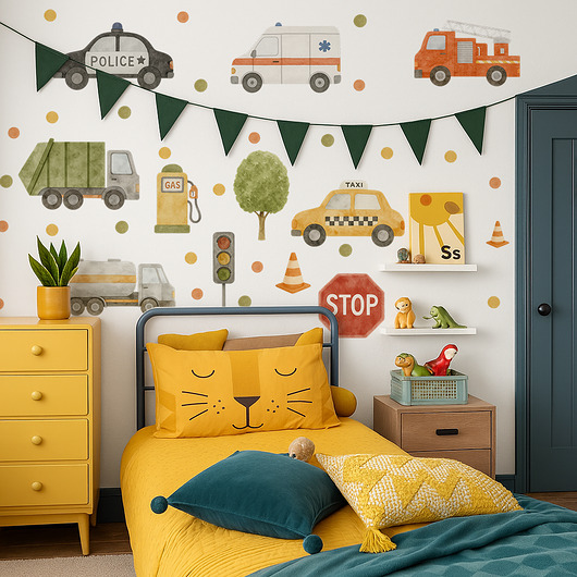 naklejki ścienne do pokoju dziecka Autka akwarela Naklejki na ścianę dla chłopca